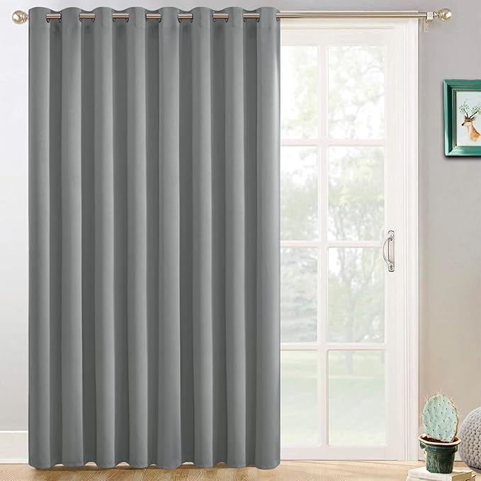 Yakamok Blackout Patio Curtains 100x96 Inches for Sliding Door Extral Wide Blackout Curtain Panels Thermal Insulated Room Divider - Grommet Top, 8' Tall by 8.3' Wide - Dove Grey