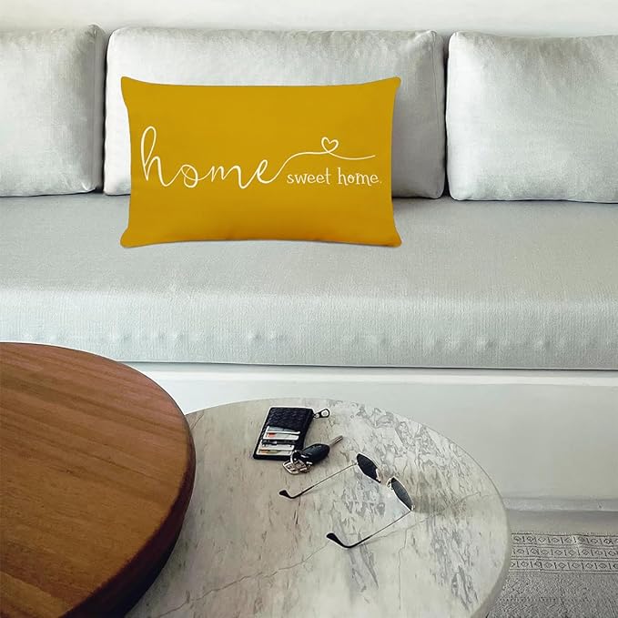 MFGNEH Home Sweet Home Quotes Farmhouse Pillow Covers 12x20 Inch, Decorative Throw Cushion Case, Housewarming Gift, Yellow