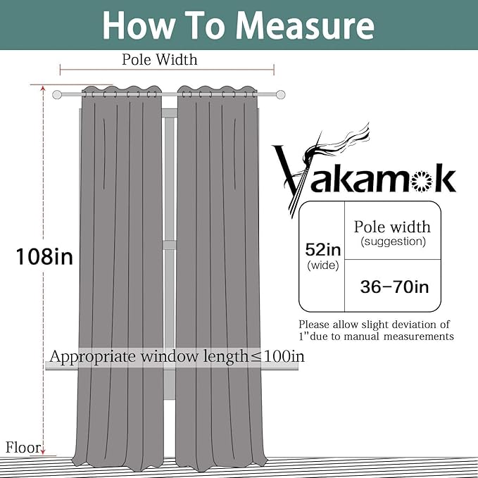 Yakamok Blackout Curtains Room Darkening Thermal Insulated Window Panels,Solid Grommet Top Drapes for Bedroom/Living Room(52x108 Inch, Stone Blue, 2 Panels)