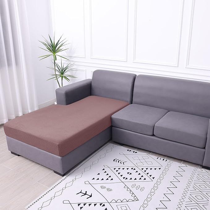 hyha Waterproof Sectional Couch Covers, Non Slip Sofa Couch Cushion Covers L Shape, Thick Stretch Jacquard Fabric, Washable Sofa Slipcovers with Elastic Bottom (1 Piece for Chaise, Camel)