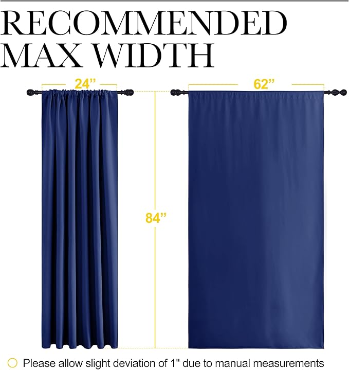 NICETOWN 2 Panels Blackout Curtains, Rod Pocket Thermal Insulated Drapes 84 inches Long, Easy-Care Modern Home Decoration Sunshades for Guest Room, Living Room, Office, 62 x 84 Inch, Royal Blue