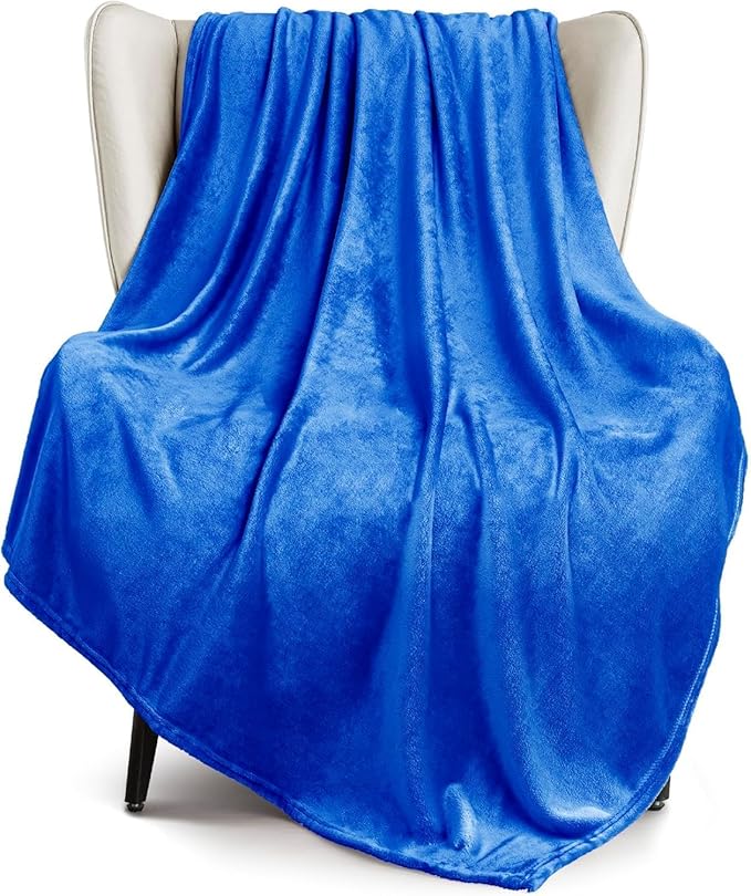 Exclusivo Mezcla Fleece Throw XL Blanket for Couch, Sofa, Super Soft and Warm Cobalt Blue Blankets, All Season, Cozy, Plush, Lightweight, 50x70 Inches