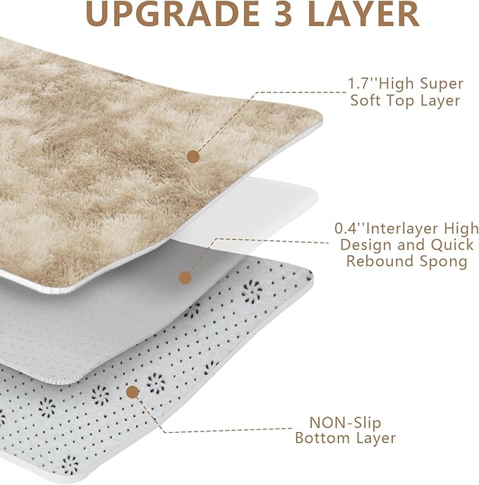 Shag Area Rugs for Bedroom Living Room,8X10 Ultra Soft Fluffy Area Rugs for Dorm, Indoor Carpet Nursery Rugs for Kids Girls Room Home Decor,Camel