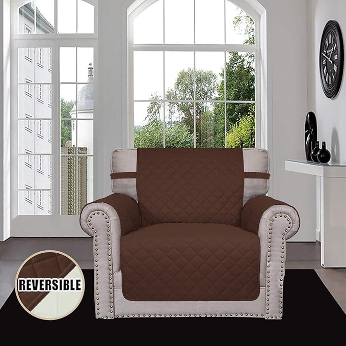Easy-Going Chair Sofa Slipcover Reversible Sofa Cover Water Resistant Couch Cover Furniture Protector Cover with Elastic Straps for Pets Kids Children Dog Cat (Chair, Coffee/Ivory)