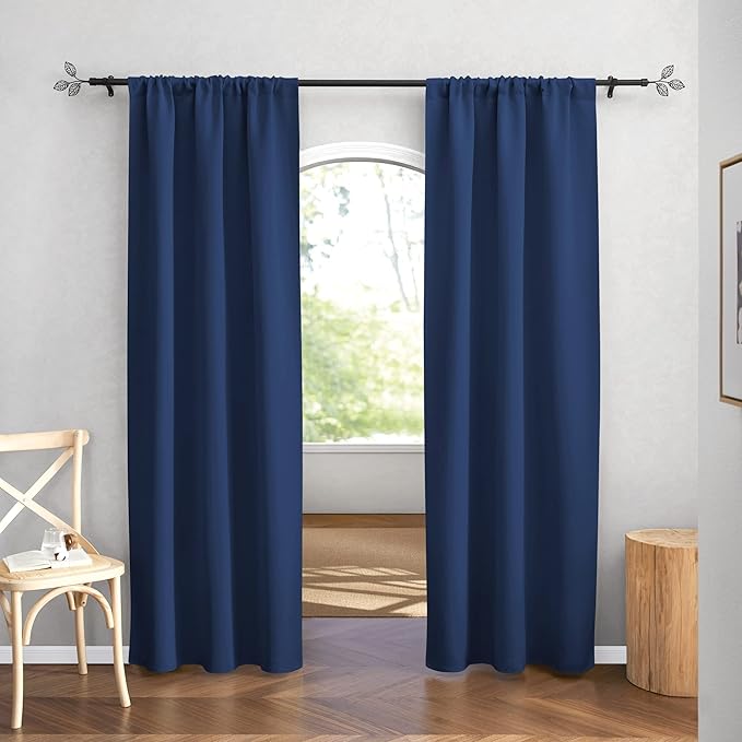RYB HOME Blackout Curtains for Bedroom 84 inches Long 2 Panels Set, Privacy Thermal Insultaed Sunlignt Heat Blocking Drapes for Nursery Rental Room, Width 42 by Length 84, Navy Blue