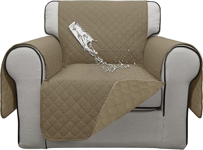 ISSUNTEX Double Protection 100% Waterproof Chair Sofa Cover for Living Room, Reversible Furniture Protector for Dogs, Pets, Kids (Chair, Beige/Beige)