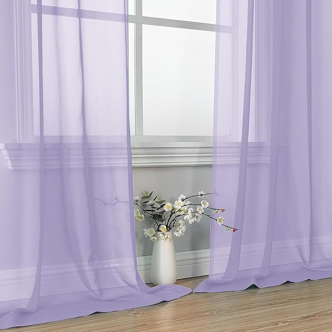 OVZME Lavender Sheer Curtains 84 Inches Long 2 Panels - Soft Light Filtering Window Sheer Panels for Living Room/Bedroom, Top Dual Rod Pocket, 1 Pair, Each 42Wx84L Inches