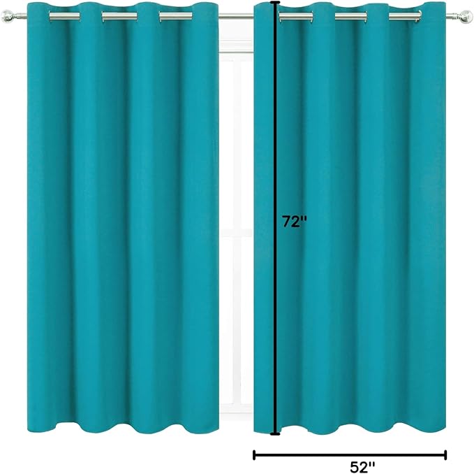 LEMOMO Turquoise Thermal Blackout Curtains/52 x 72 Inch/Set of 2 Panels Room Darkening Curtains for Bedroom