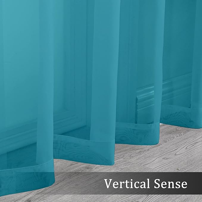 OWENIE Turquoise Blue Sheer Curtains, Sheer Curtains 84 inch Length 2 Panels Set, Rod Pocket Voile Fimly Sheer Drapes for Living Room/Bedroom, 2pcs, Each 42" W x 84" L