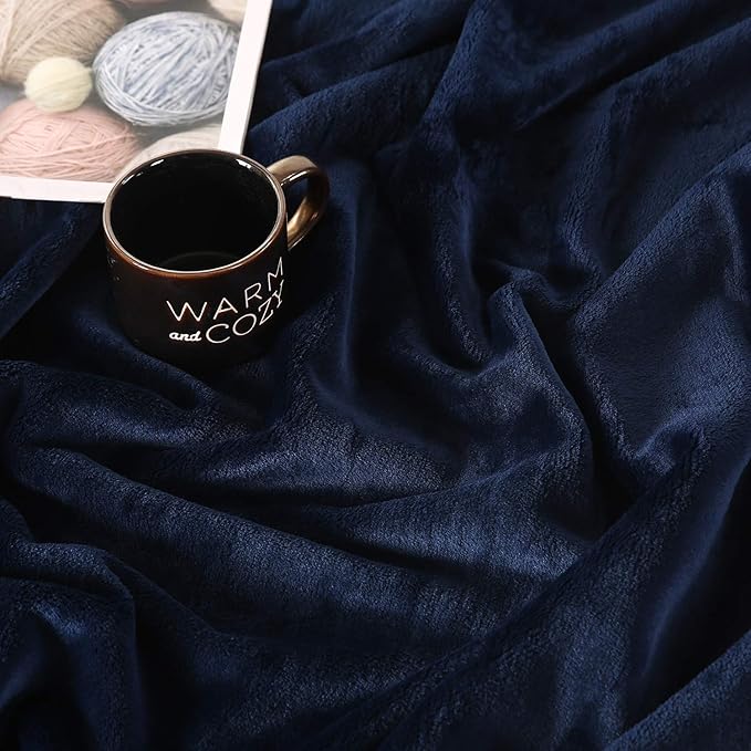 TASTHROW Large Flannel Fleece Throw Blanket, 50×70 Inch - Cozy Lightweight Thick Blanket - All Seasons Suitable for Women, Men and Kids (Two Pack, Navy)