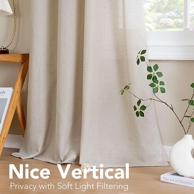 H.VERSAILTEX Elegant Natural Linen Blended Energy Efficient Light Filtering Linen Textured Curtains/Nickel Grommet Window Treatments Panels/Drapes (Set of 2, Angora, 52"W x 45"L)