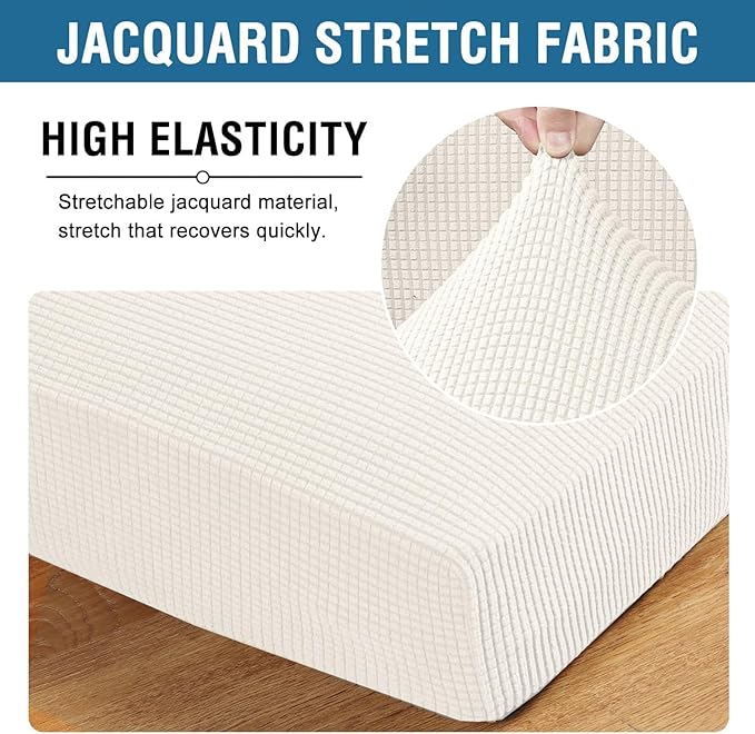 H.VERSAILTEX Super Stretch Individual Seat Cushion Covers Sofa Covers Couch Cushion Covers Slipcover Sets Thick Jacquard Textured Twill Fabric (1 Piece Sofa Cushion Cover, Porcelain White)