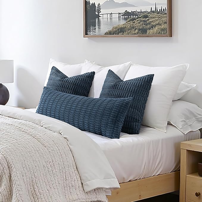 MIULEE Pack of 1 Blue Long Body Lumbar Decorative Throw Pillow Cover 14x36 Inch for Bed Couch Sofa Living Room Soft Boho Pillow Cover Modern Farmhouse Home Decor