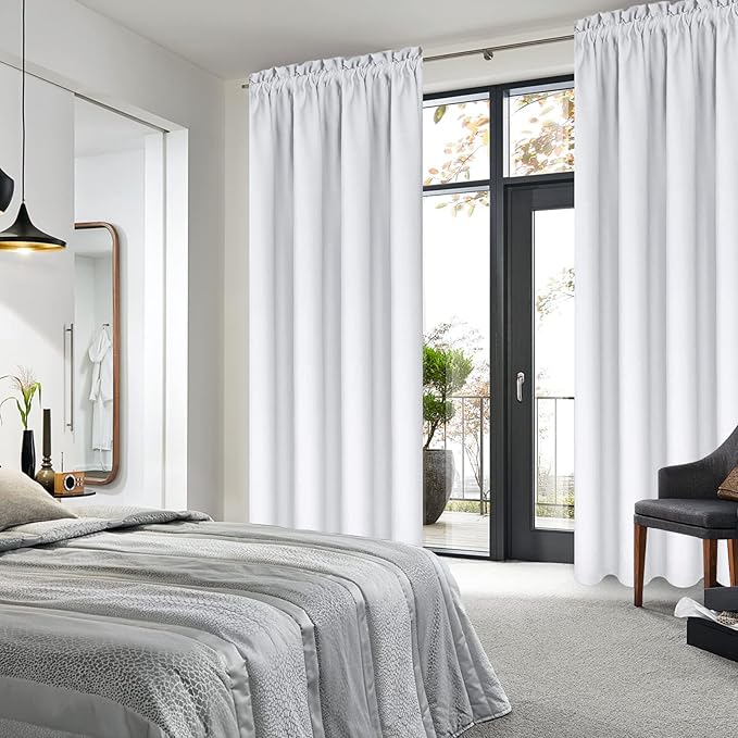 DWCN Blackout Curtains for Bedroom – Thermal Insulated Energy Saving Drapes for Living Room, Greyish White, W 38 x L 84 Inch, Set of 2 Rod Pocket Curtain Panels