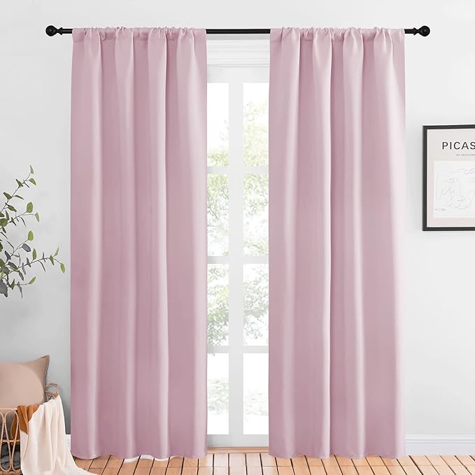 NICETOWN Living Room Blackout Curtains - Nursery Essential Thermal Insulated Solid Rod Pocket Blackout Panels/Drapes (Lavender Pink=Baby Pink, 1 Pair, 42 x 84 Inch)