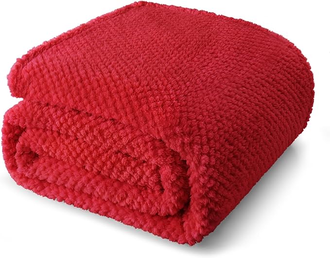 Whale Flotilla Extra Large Fuzzy Fleece Throw Blanket for Couch, 50x70 Inch Fluffy Warm Soft Jacquard Blankets for All Season, Lightweight and Cozy, Red