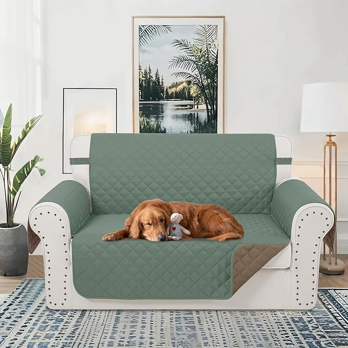 Reversible Loveseat Sofa Covers Couch Cover Furniture Protector(Loveseat Small,Greyish Green/Taupe)