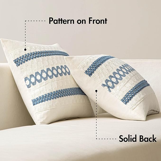 MIULEE Set of 2 Coastal Blue Boho Decorative Pillow Covers 20x20 Inch Farmhouse Rustic Couch Throw Pillows Modern Summer Cotton Cushion Covers Retro Cute Macrame Woven Spring Decor for Bed Sofa Chair