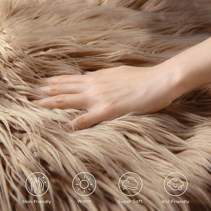 Ashler faux fur rug, Fluffy Shaggy Area Rug Ultra Soft 3 x 5 Feet Rectangle Fur Rug Beige Fuzzy Rug Machine Washable Shag Rug, Nursery Decor Throw Rugs for Bedroom, kids room, Living Room