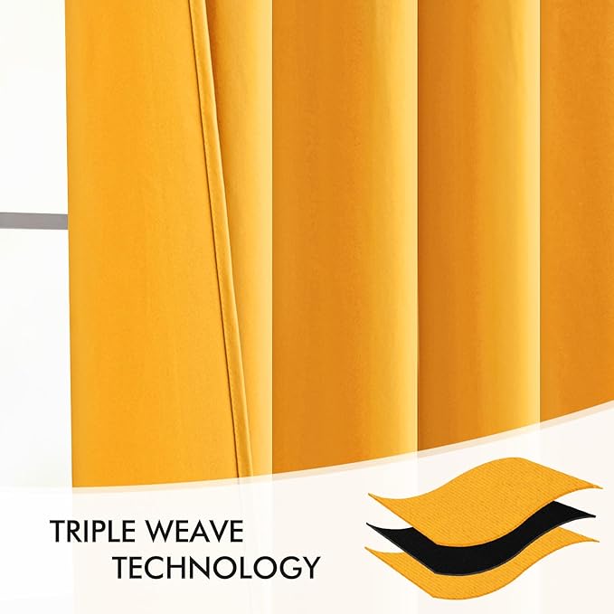 MIULEE Yellow Back Tab Blackout Curtains 102 Inch Long 2 Panels Set for Bedroom, Rod Pocket/Pinch Pleated Thermal Insulated Living Room Darkening Light Blocking Floor to Ceiling Drapes