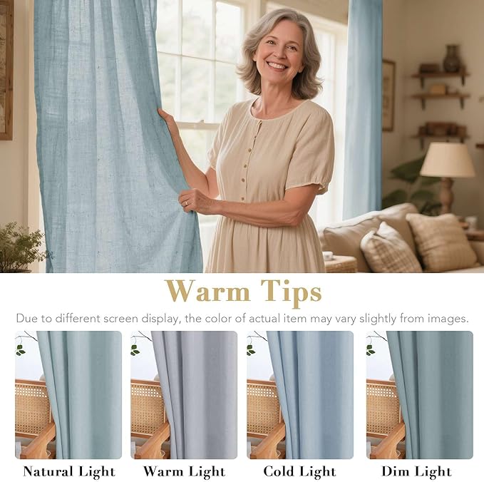 H.VERSAILTEX Living Room Linen Curtains - Semi Sheer, Nickel Grommet, Energy Saving, Light Filtering Window Treatments - Cloud Blue, 2 Panels, 52 x 72 Inch