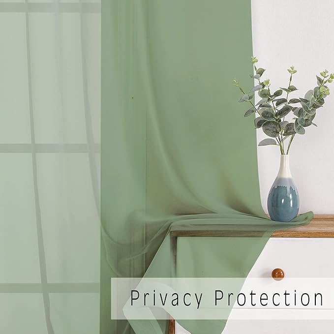 OWENIE Sheer Curtains, Sage Green Sheer Curtains 63 inch Length 2 Panels Set, Rod Pocket Voile Fimly Sheer Drapes for Living Room/Bedroom, 2pcs, Each 42" W x 63" L