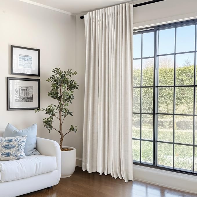 100% Blackout Shield Linen Blackout Sliding Door Curtains for Living Room, Back Tab/Rod Pocket Thermal Insulated Curtains for Sliding Glass Doors, 1 Panel Set, 100" W x 84" L, Cream