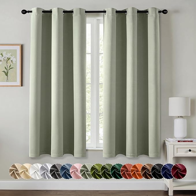 MIULEE Sage Green Blackout Curtains for Bedroom Living Room 40 Inches Long 2 Panels, Thermal Insulated Room Darkening Drapes Solid Grommet Noise Reduction Light Blocking Window Treatments 40x40 Inch