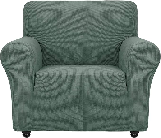 ZNSAYOTX Super Stretch Chair Slipcover Universal Sofa Chair Covers for Living Room Dogs Pet Furniture Protector Spandex Armchair Slipcovers with Anti Slip Foam Sticks (Pea Green, Chair)