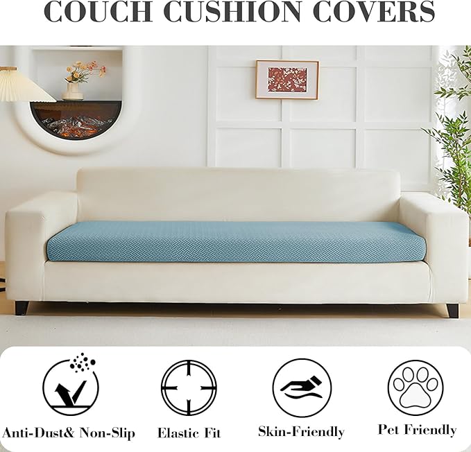 Couch Covers for 3 Cushion Sofa Pet Friendly Couch Cushion Covers Universal Sofa Covers Washable Stretch Slipcovers for Sectional Sofa (Texture Sea Blue,Large Triple Seat Cover)