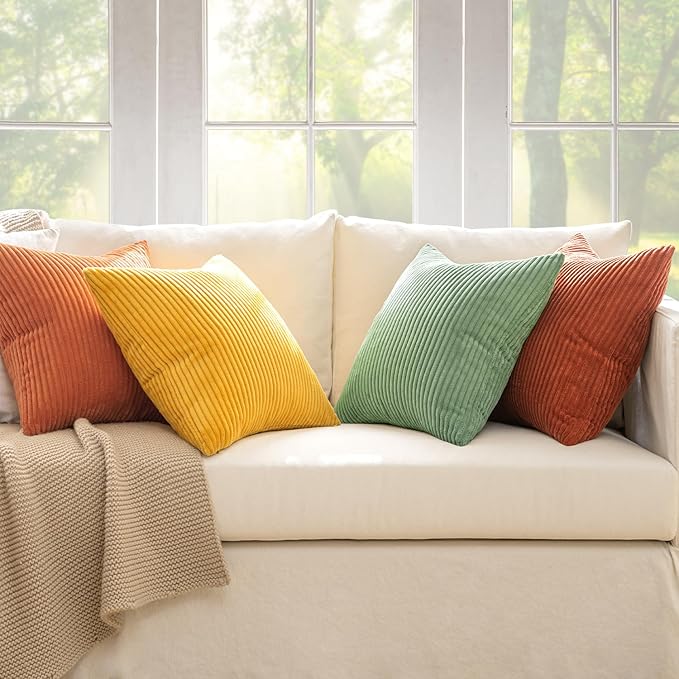 MIULEE Decorative Throw Pillow Covers 18x18 Inch Set of 4, Vibrant Cushion Covers Vintage Retro Home Decor, Mix and Match Color Clash Design for Sofa Couch Bed Living Room Yellow Rust Green