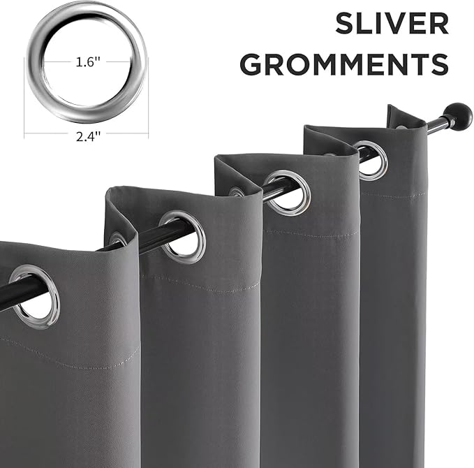 Joydeco Blackout Curtains 63 Inch Length 2 Panels Set, Thermal Insulated Long Curtains& Drapes 2 Burg, Room Darkening Grommet Drapes for Bedroom Living Room Window (Light Grey, W52 x L63 Inch)