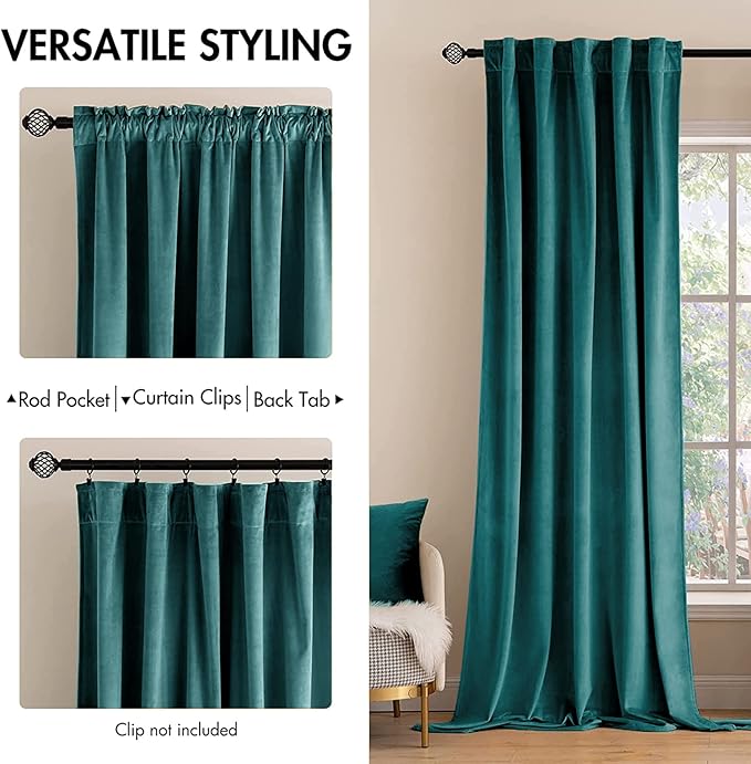 MIULEE Teal Velvet Curtains 90 inches 2 Panels - Luxury Blackout Curtains for Bedroom Living Room Thermal Insulated Super Soft Window Drapes Rod Pocket & Back Tab, W 52 x L 90 inch