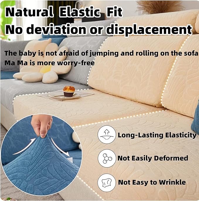 Couch Cushion Covers for Sofa Couch Covers Wear-Resistant Universal Sofa Cover Washable Stretch for Sectional Slipcovers (Texture-Blue,Large Double Seat Cover)