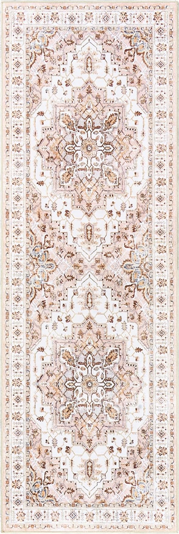 Madane Runner Rug 2'6''x8' Kitchen Runner, Hallway Runner Printed Vintage Washable Rugs Soft Non-Slip Low Pile Runners for Hallways Laundry Room Rug Distressed Rug, Pink