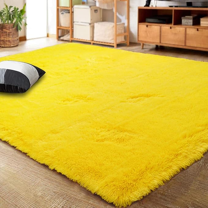 LOCHAS Ultra Soft Indoor Modern Area Rugs Fluffy Living Room Carpets for Children Bedroom Home Decor Nursery Rug 6x9 Feet, Yellow