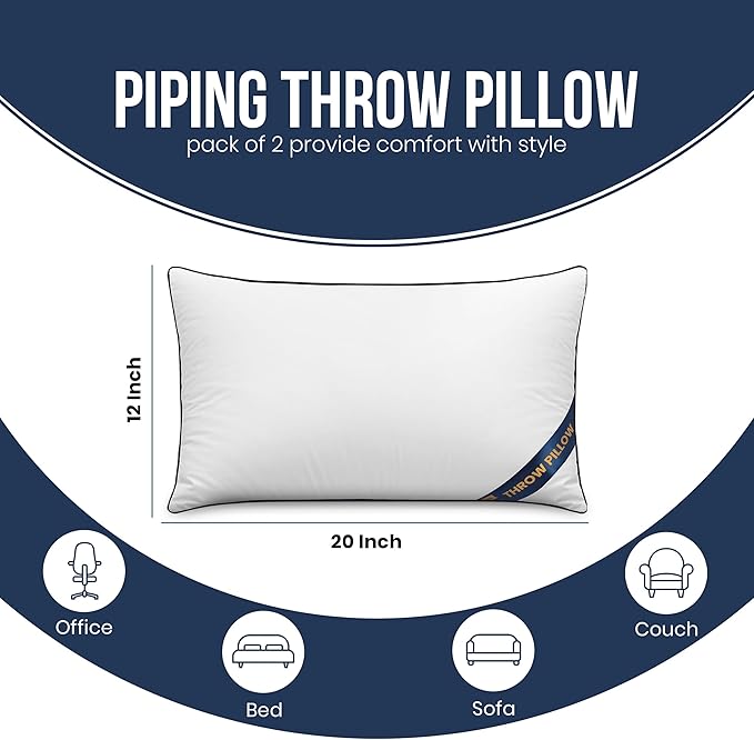 Utopia Bedding Throw Pillow Inserts (Pack of 6 White), 12 x 20 Inches Decorative Indoor Pillows for Sofa, Bed, Couch, Cushion Sham Stuffer