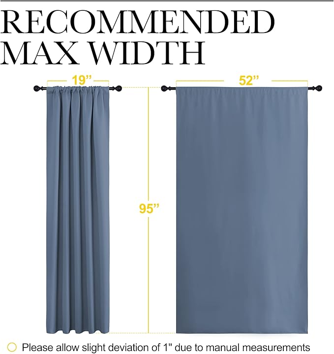 NICETOWN Blackout Curtains Window Draperies - Window Treatment Thermal Insulated Solid Room Darkening Drapes for Bedroom (Stone Blue, Set of 2 Panels, 52 by 95 inches Long)