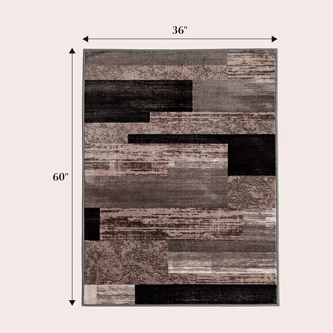 LIANLAM 3x5 Washable Area Rugs for Living Room and Bedroom, Vintage Checkered Pattern Non-Slip Carpet, Stain Resistant Low Pile Soft Rug for Dining Room,Office,Nursery,Kids Room(3x5,Chocolate)