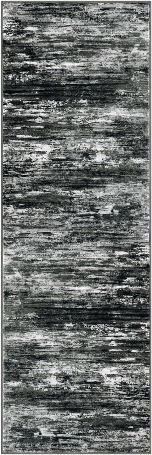 KOZYFLY Modern Abstract Hallway Runner Rug, 2.6x8 Washable Rug Runner Non-Slip Soft Striped Kitchen Runner Rugs, Print Black Grey Carpet Runner for Entryway Bathroom Laundry Room Foyer