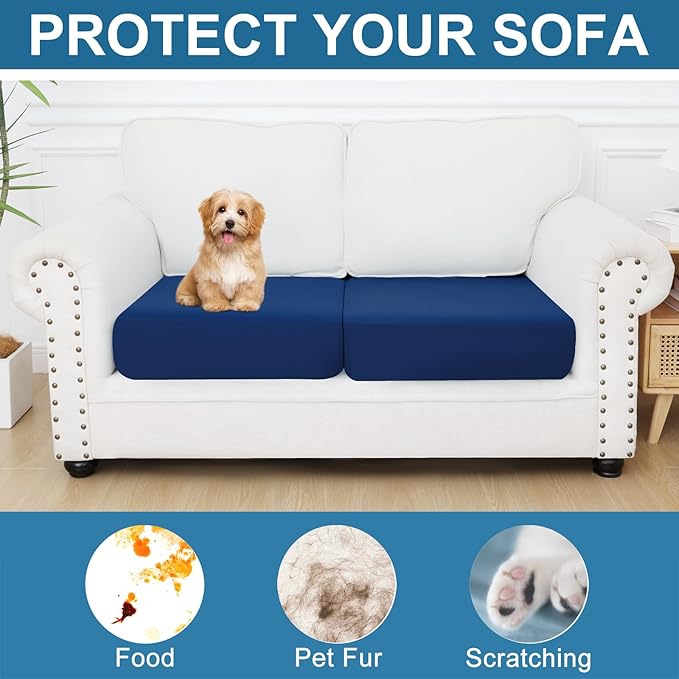 Smiry Printed Couch Cushion Covers, Stretch Soft Couch Covers for Sofa, Washable Non-Slip Sofa Slipcover Furniture Protector for Indoor and Outdoor (2 Pack, Navy)