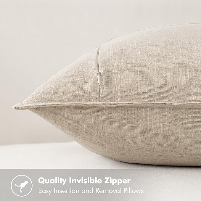 MIULEE Decorative Linen Lumbar Pillow Covers 12x20 Inch Natural Beige Boho Farmhouse Neutral Couch Throw Pillows for Bed Pack of 2 Accent Modern Pillowcase Sofa Livingroom Home Decor