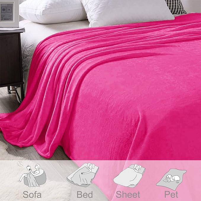 Exclusivo Mezcla Fleece Blanket Twin Size for Bed, Super Soft and Warm, All Season, Cozy, Plush, Lightweight, 60x80 Inches Hot Pink