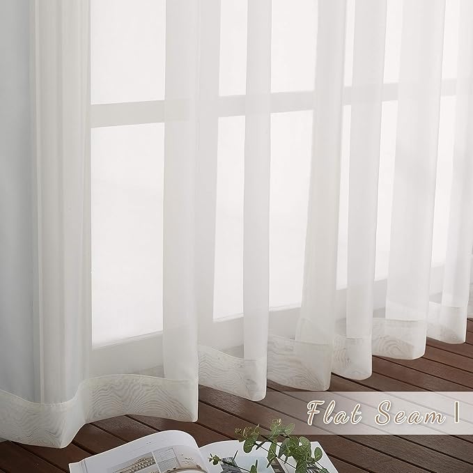 NICETOWN Sheer Window Curtain Drapes for Kitchen, Grommet Voile Sheer Solid Curtain Panels Lightweight & Airy Window Treatment for Flat, Beige, W54 x L54, Sold by 1 Pair