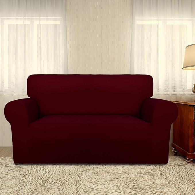 PureFit Super Stretch Sofa Slipcover – Spandex Non Slip Soft Couch Sofa Cover, Washable Furniture Protector with Non Skid Foam and Elastic Bottom for Kids, Pets （Loveseat, Wine）