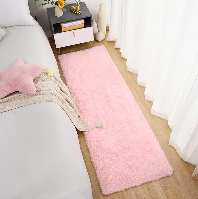 Chicrug Soft Runner Rugs for Bedroom Living Room Plush Fluffy Rug 2x8 Feet, Shag Furry Runner Carpet Non Shedding for Nursery Children Kids Girls Room Home Decorative, Pink