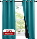 NICETOWN Peacock Teal 100% Blackout Lined Curtains, 2 Thick Layers Narrow Wide Window Treatment Panels Thermal Insulated Drapes for Kitchen Small Window (1 Pair, 37" Width x 63" Length Each Panel)