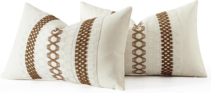 MIULEE Set of 2 Coco Brown Boho Decorative Lumbar Pillow Covers 12x20 Inch Farmhouse Rustic Couch Throw Pillows Modern Cotton Cushion Covers Retro Cute Macrame Woven Spring Decor for Bed Sofa Chair