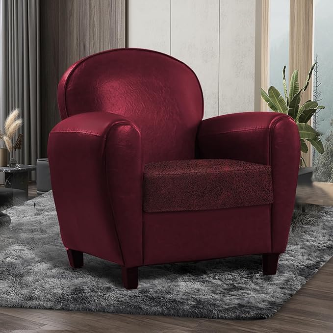 Leather Look Couch Cushion Covers Sofa Seat Slipcovers Sets Couches Furniture Protector for Sectional Armchair Loveseat Pets Kids Stretch Spandex Fabric (1 Cushion Armchair, Burgundy)