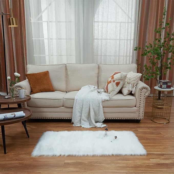 EasyJoy Ultra Soft Fluffy Shaggy Area Rug Faux Fur Rug Chair Cover Seat Pad Fuzzy Area Rug for Bedroom Floor Sofa Living Room (2 x 4 ft Rectangle, White)